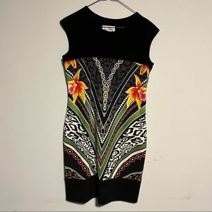 Joseph Ribkoff Sleeveless Dress Scoop Neck Geomatric Print Floral Design Colour